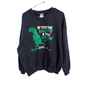 T-Rex Tyrannosaurus rex xl mens sweatshirt blue happy and you know it never worn